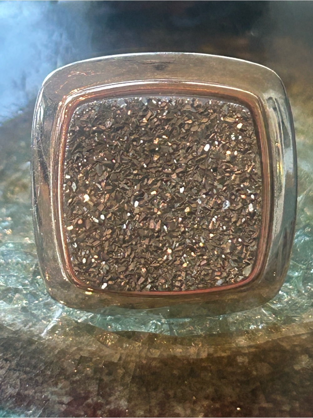 .925 Sterling Gray Druzy Quartz Ring    Sz 8-1/4